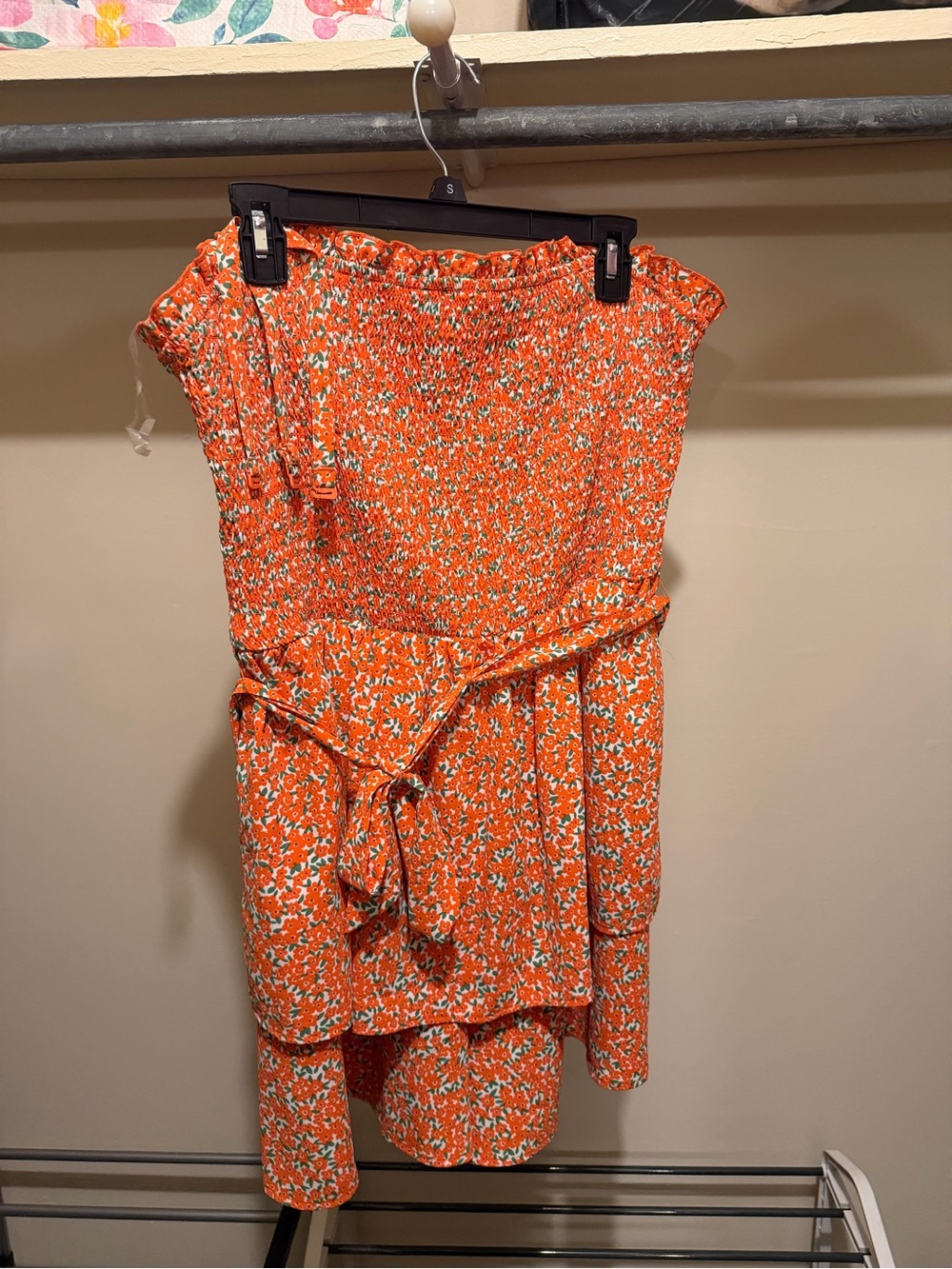 Orange Floral Strapped or Strapless Smocked Romper
